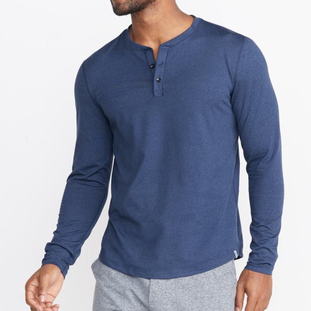 Marine Layer Weekend Sport Sport Henley in Marled Navy Blue Size Large
